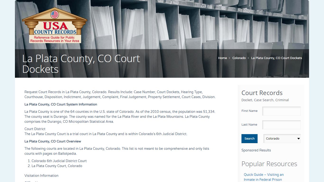 La Plata County, CO Court Dockets | Name Search